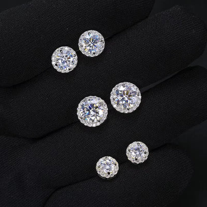 10MM Halo Moissanite Stud Earrings 925 Silver