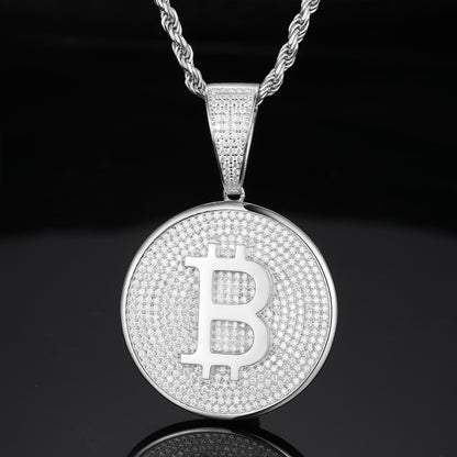 VVS Moissanite 925 Silver Bitcoin Pendant + 20 Inch Necklace for Men