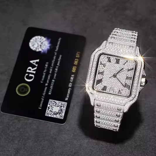 Bust Down Automatic Iced Out VVS Moissanite 925 Silver Square Watch