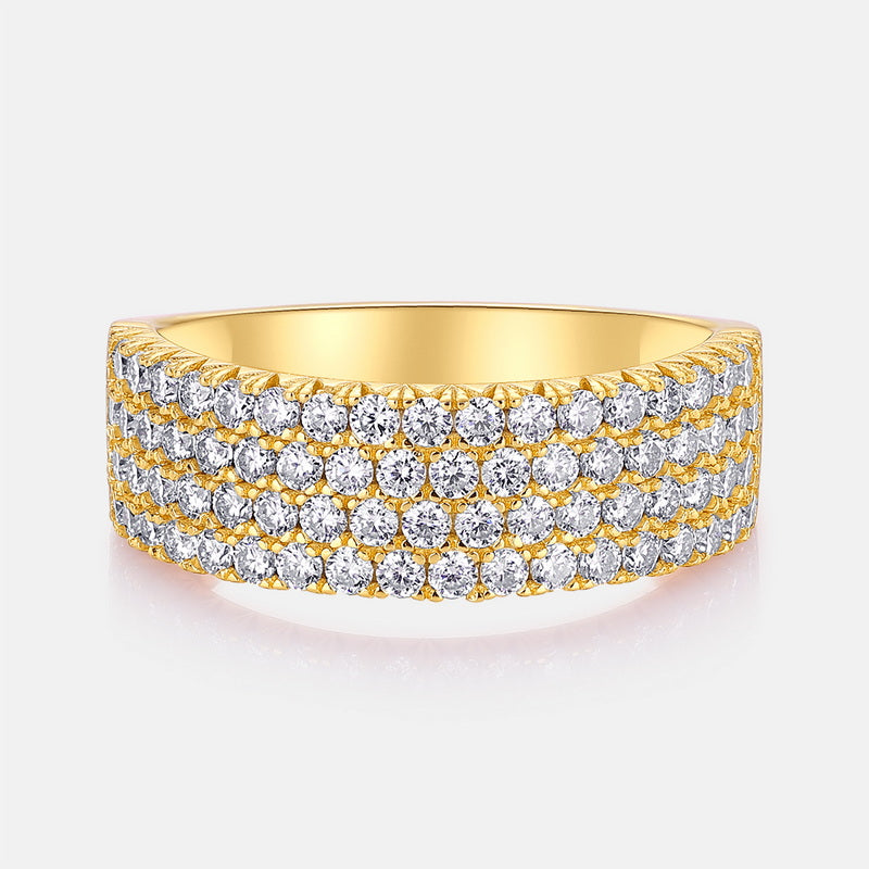 18k Gold Plated 925 Silver Four-Row VVS Moissanite Ring
