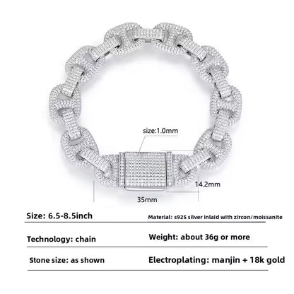 VVS Moissanite Jewelry 14mm Cuban Link 925 Silver Bracelet