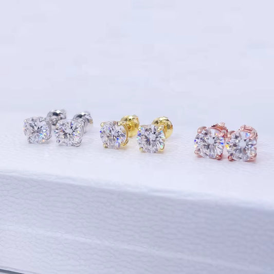 Customizable VVS Moissanite Stud Earrings 925 Silver Screw Back GRA Certificated