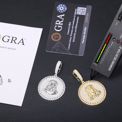 VVS Moissanite Iced Out Jesus 60mm by 38mm Circle Geometric Cuban Side 925 Silver Pendant Only