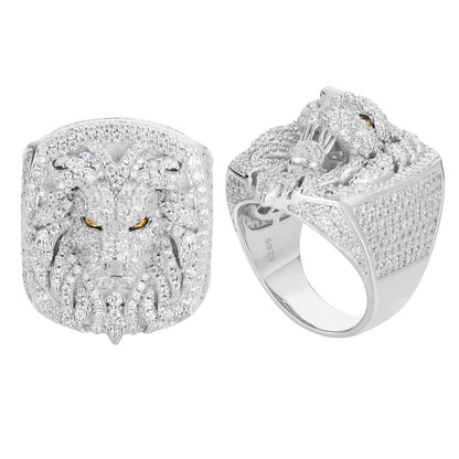 VVS Moissanite Iced Out 925 Silver Lion Head Ring