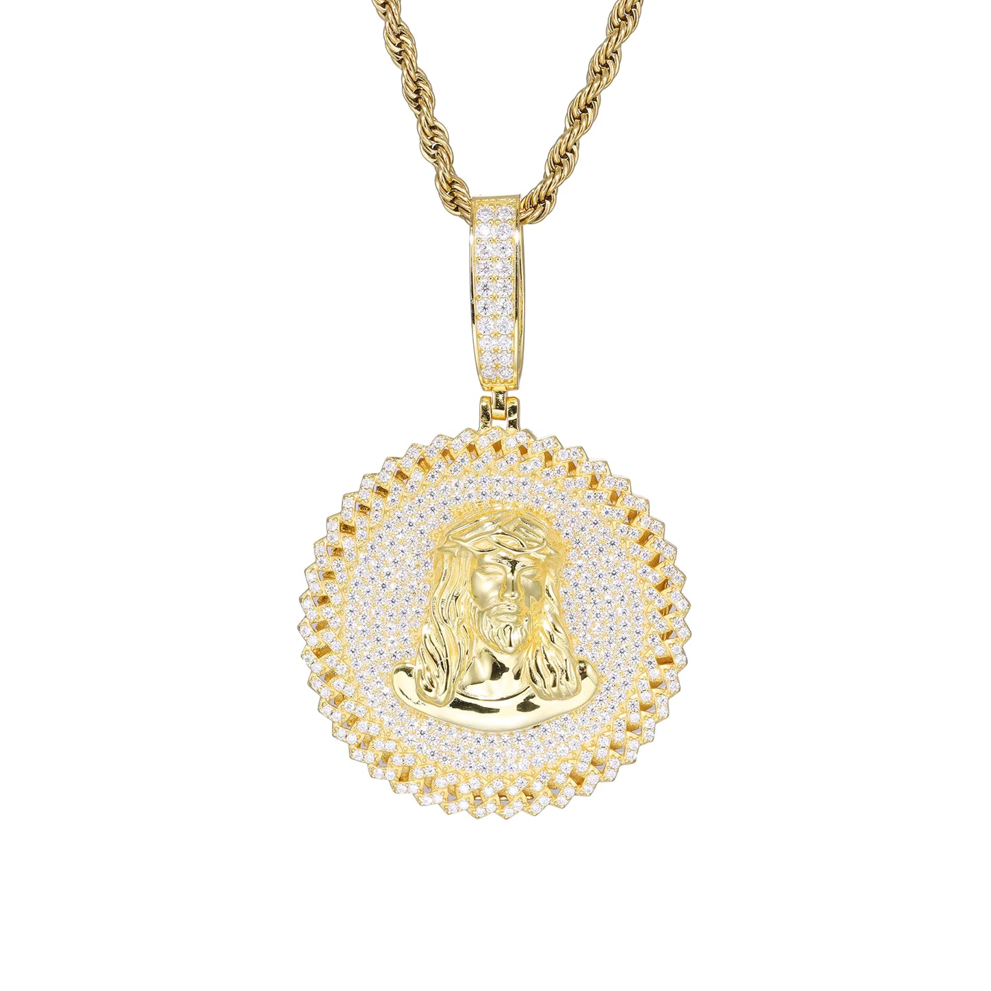 VVS Moissanite Iced Out Jesus 60mm by 38mm Circle Geometric Cuban Side 925 Silver Pendant Only