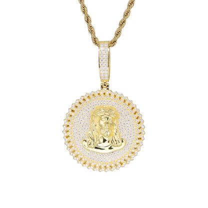 VVS Moissanite Iced Out Jesus 60mm by 38mm Circle Geometric Cuban Side 925 Silver Pendant Only