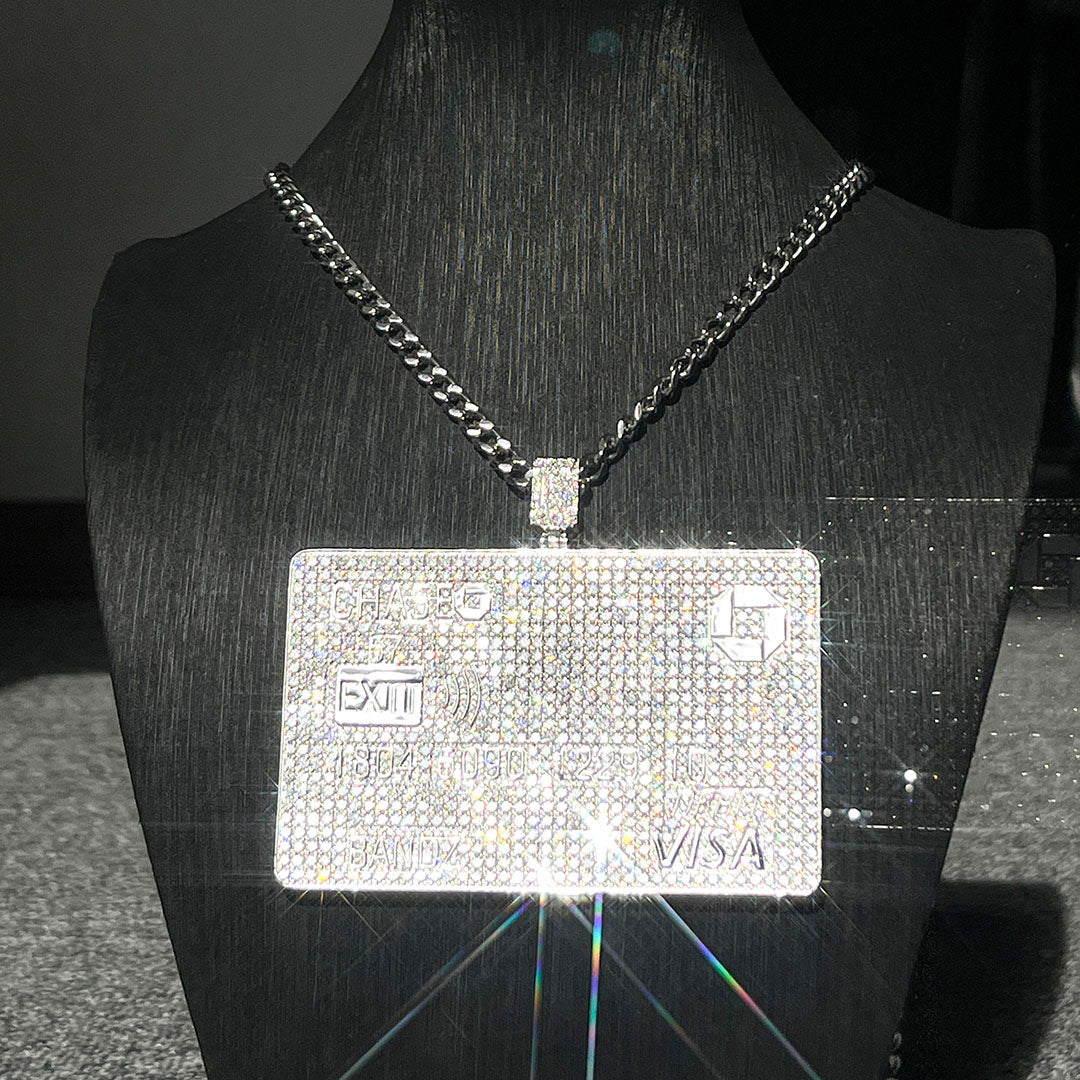 925 Silver Iced Out VVS Moissanite Credit Card Pendant Only