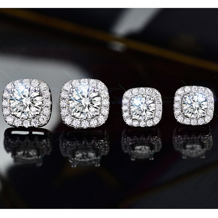 Classic Square VVS Moissanite 925 Silver Stud Earrings For Men 8mm 10mm