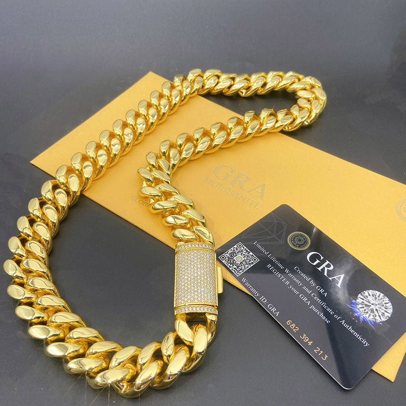 Gold Plated VVS Moissanite 925 Silver Cuban Link Chain