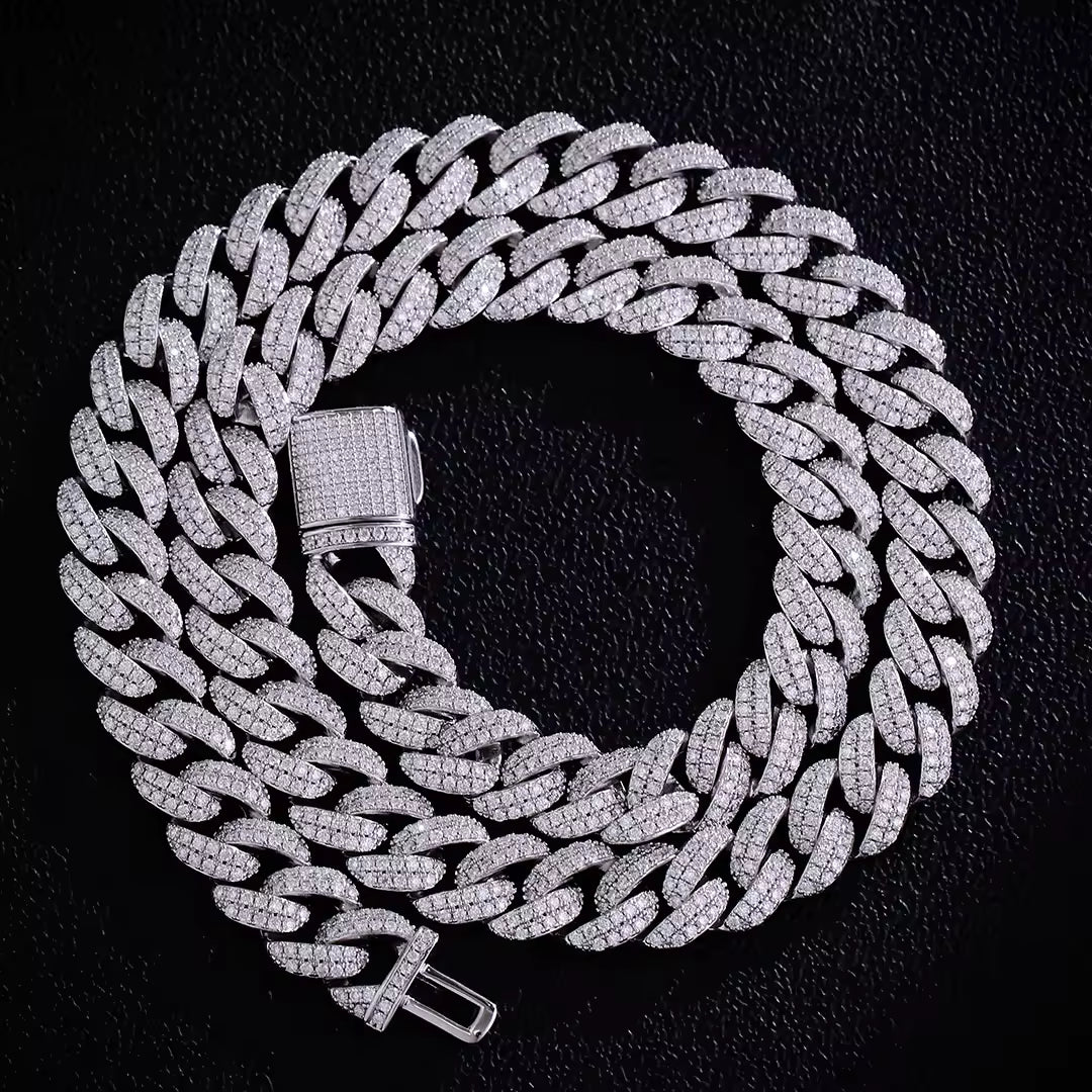 VVS Moissanite 925 Silver Iced Out Cuban Link Chain 8mm 10mm 12mm 15mm