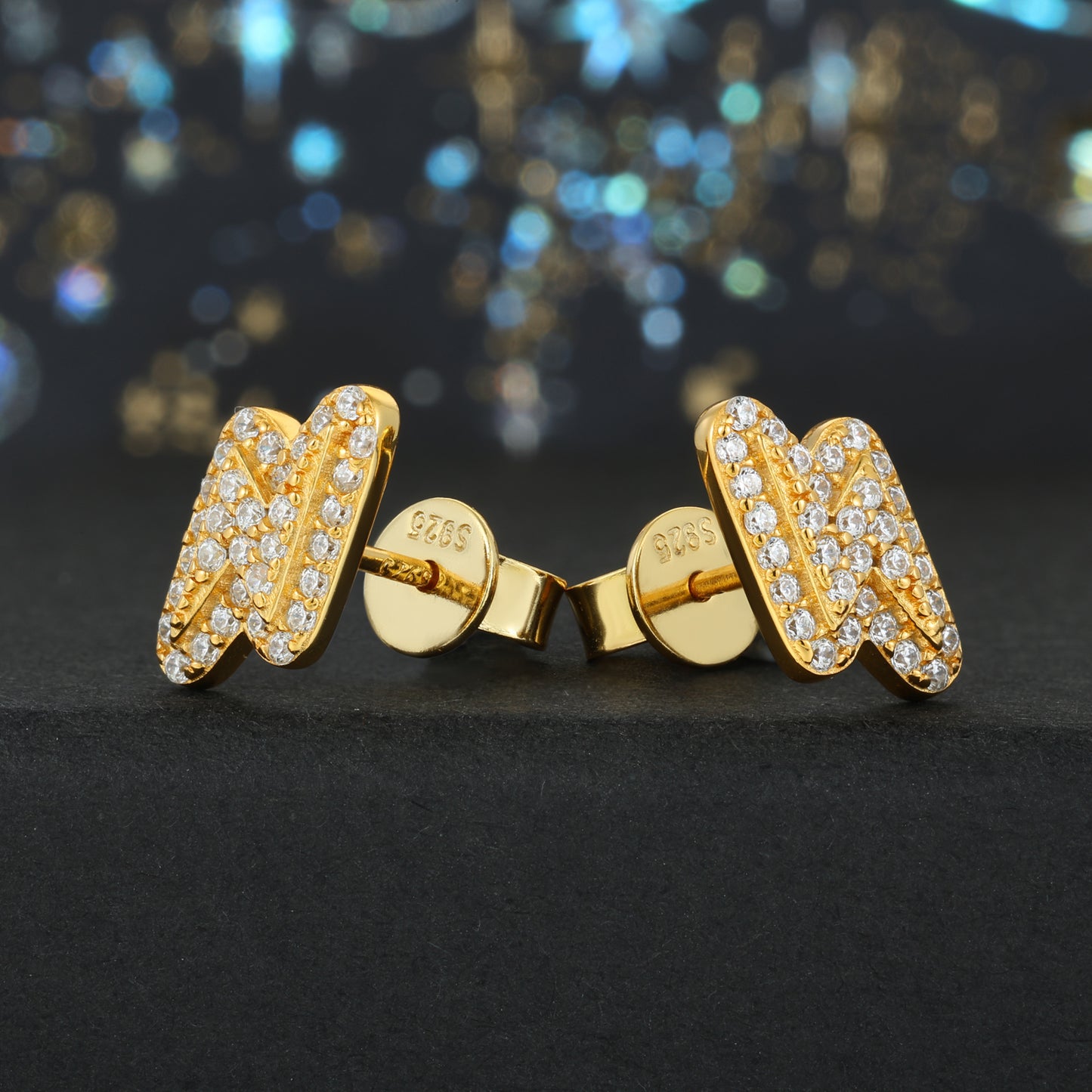 18K Gold Plated 925 Sterling Silver VVS Moissanite Lightning Bolts Stud Earrings