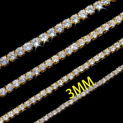 Rose, Gold, Silver - VVS Moissanite Men's 925 Silver Tennis Chain 2mm 3mm 4mm 5mm
