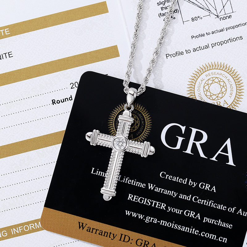 925 Silver VVS Moissanite Cross Pendant + 18 inch Necklace for Men