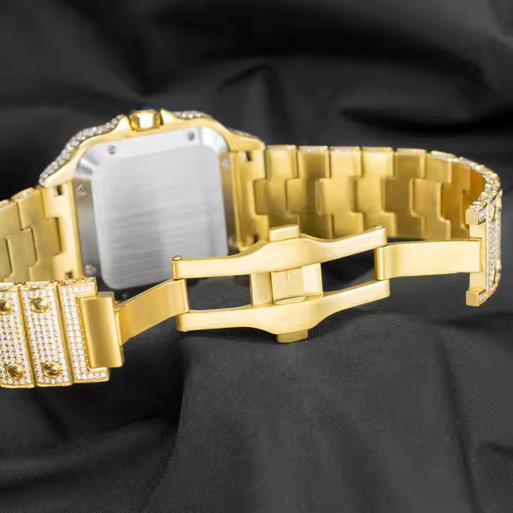 Iced Out VVS Moissanite Gold Square Watch for Man