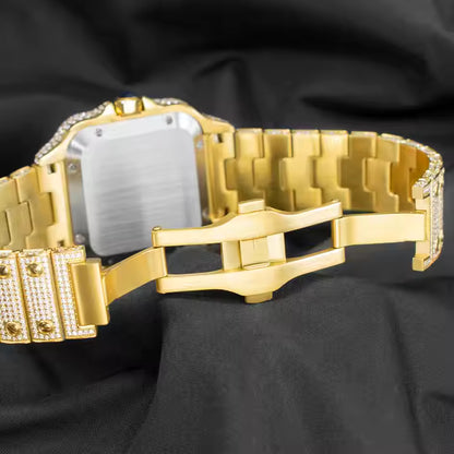 Iced Out VVS Moissanite Gold Square Watch for Man