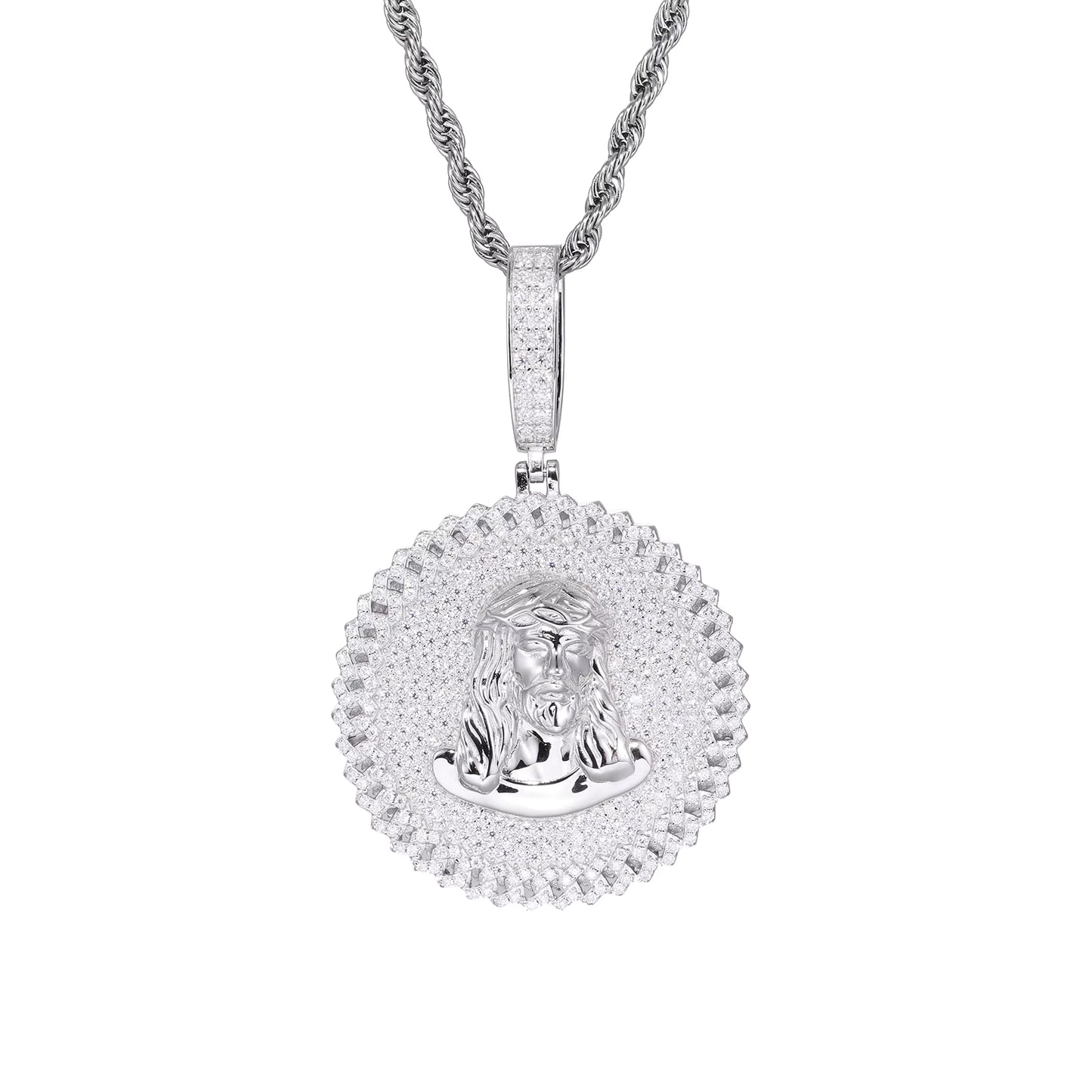VVS Moissanite Iced Out Jesus 60mm by 38mm Circle Geometric Cuban Side 925 Silver Pendant Only