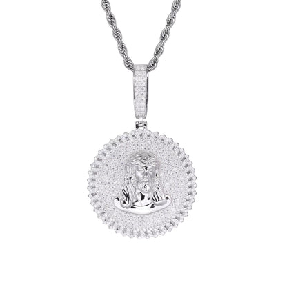 VVS Moissanite Iced Out Jesus 60mm by 38mm Circle Geometric Cuban Side 925 Silver Pendant Only