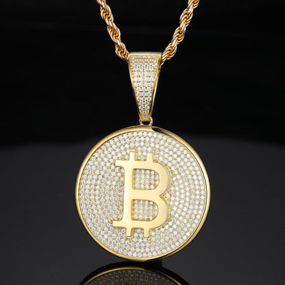 VVS Moissanite 925 Silver Bitcoin Pendant + 20 Inch Necklace for Men