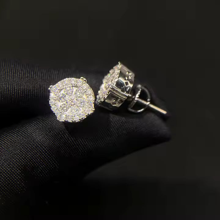 Iced Out Halo Cluster Earrings VVS Moissanite Stud 925 Silver Earring