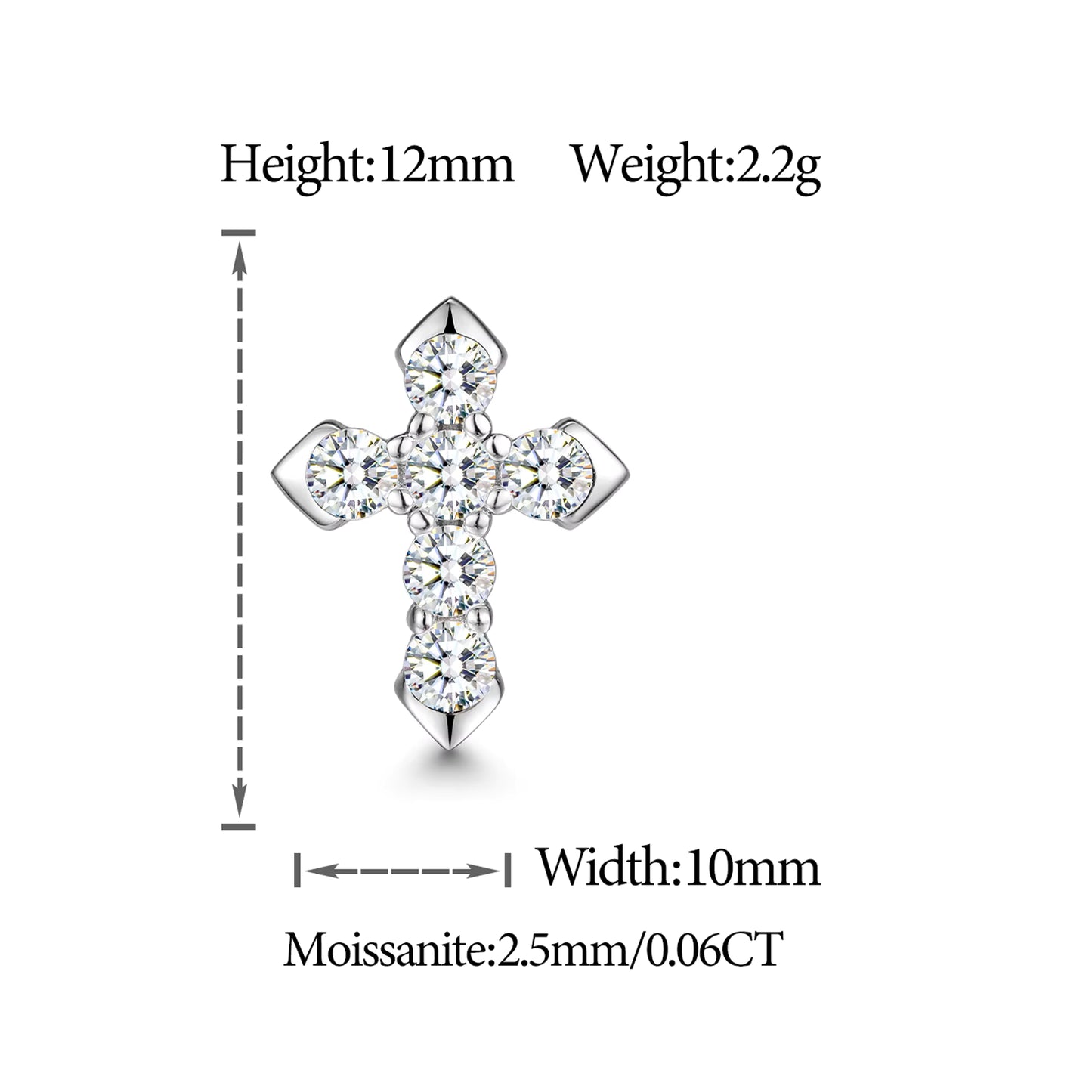 VVS Moissanite Iced Out Cross Stud 925 Silver Earrings