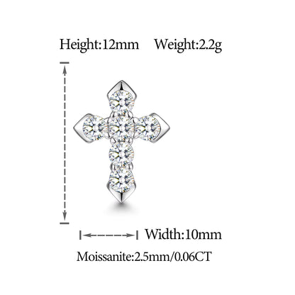 VVS Moissanite Iced Out Cross Stud 925 Silver Earrings
