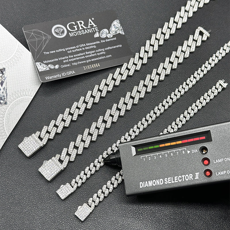 8mm 10mm 12mm 925 Silver Iced Out Moissanite Cuban Link Chain