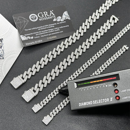 8mm 10mm 12mm 925 Silver Iced Out Moissanite Cuban Link Chain