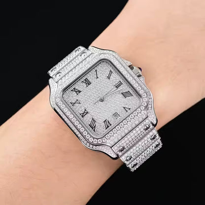 Bust Down Automatic Iced Out VVS Moissanite 925 Silver Square Watch