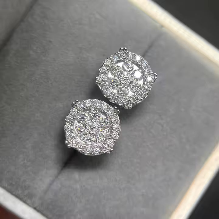 Iced Out Halo Cluster Earrings VVS Moissanite Stud 925 Silver Earring