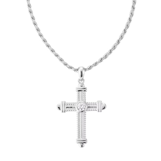 925 Silver VVS Moissanite Cross Pendant + 18 inch Necklace for Men