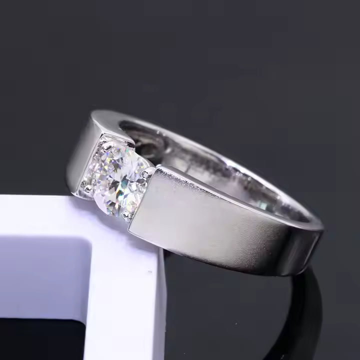1ct Moissanite Men's 6.5mm VVS Moissanite 925 Silver Ring