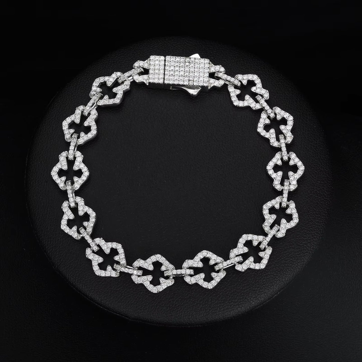 10mm Micro Paved VVS Moissanite 925 Silver Iced Out Cross Link Bracelet for Men