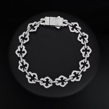 10mm Micro Paved VVS Moissanite 925 Silver Iced Out Cross Link Bracelet for Men