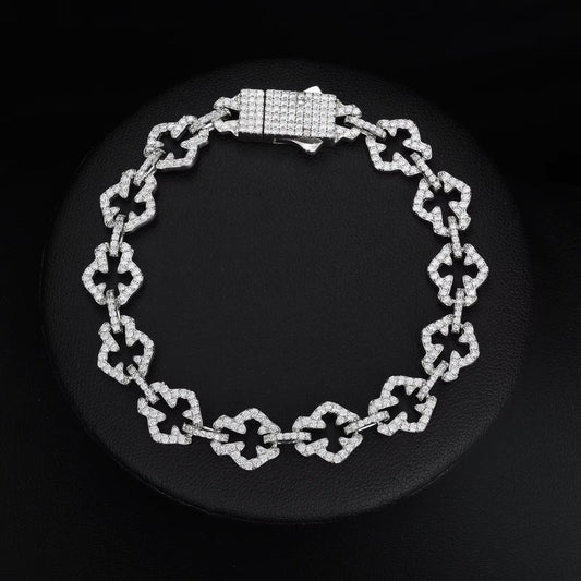 10mm Micro Paved VVS Moissanite 925 Silver Iced Out Cross Link Bracelet for Men