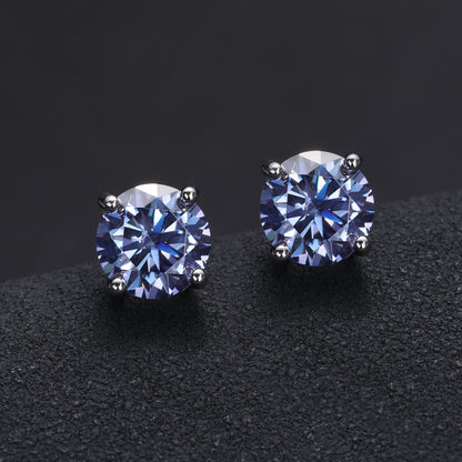 Multicolor VVS Moissanite 6.5mm Blue, Rose, Yellow Stud 925 Silver Earrings