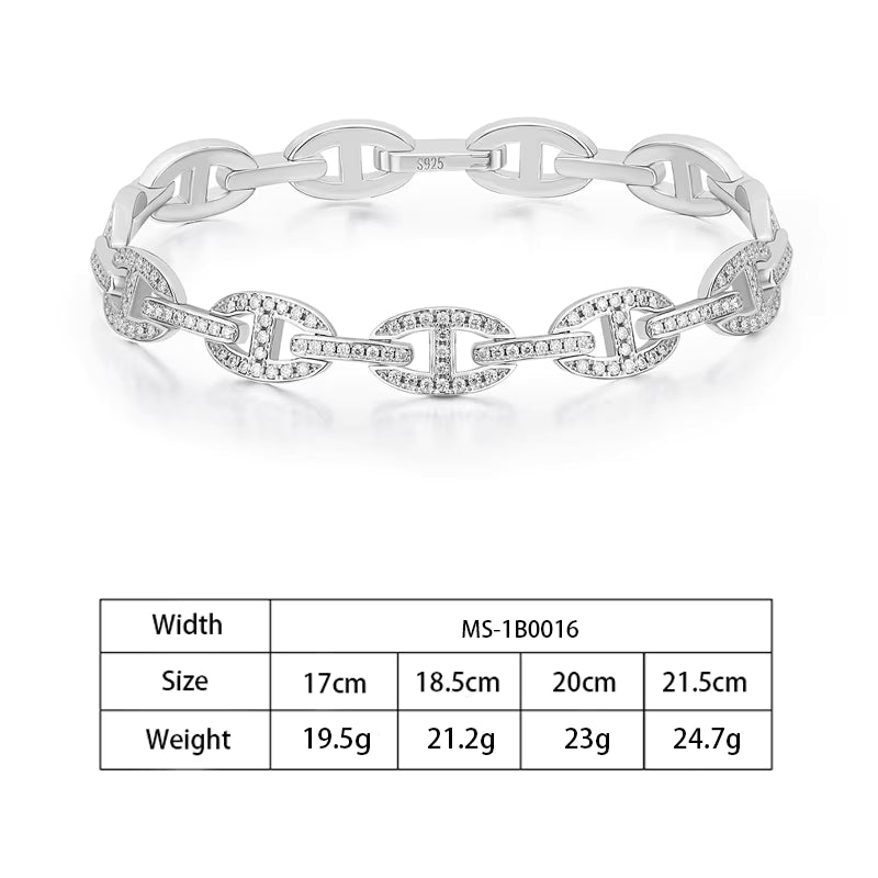 VVS Moissanite Cuban Chain 925 Silver Chain Bracelet