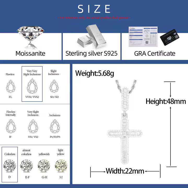 Men's Luxury 925 Silver VVS Moissanite Cross Pendant Only