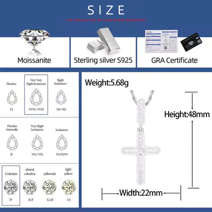 Men's Luxury 925 Silver VVS Moissanite Cross Pendant Only