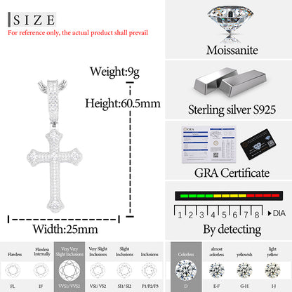 Iced Out VVS Moissanite 925 Silver Cross Pendant Only