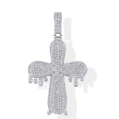 5.7 Carat VVS Moissanite Dripping Cross 925 Silver Pendant