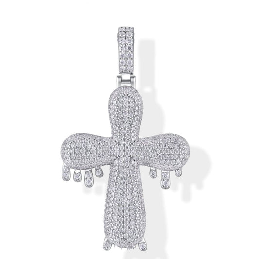 5.7 Carat VVS Moissanite Dripping Cross 925 Silver Pendant