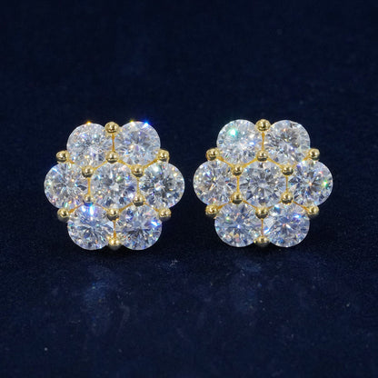 VVS Moissanite Stud Flower Cluster 925 Silver Earrings 6mm 7.5mm 9mm 10.5mm