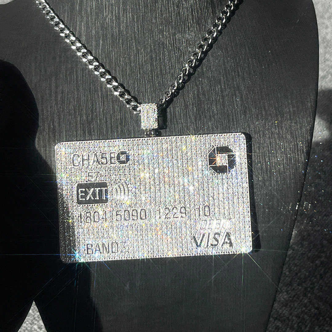 925 Silver Iced Out VVS Moissanite Credit Card Pendant Only
