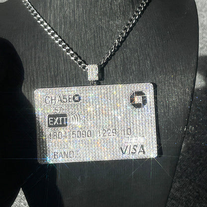 925 Silver Iced Out VVS Moissanite Credit Card Pendant Only