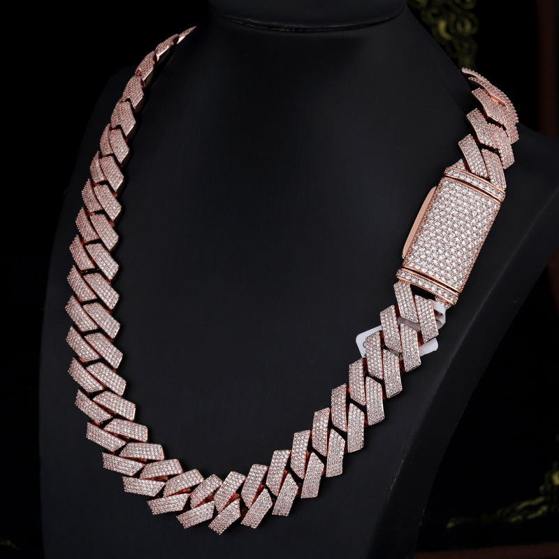 20mm 4rows VVS Moissanite Rose Gold Plated Cuban Link Chain for Men