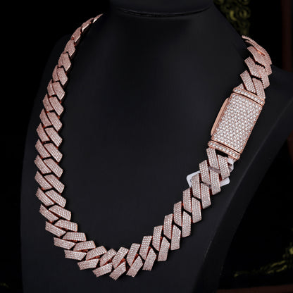 20mm 4rows VVS Moissanite Rose Gold Plated Cuban Link Chain for Men
