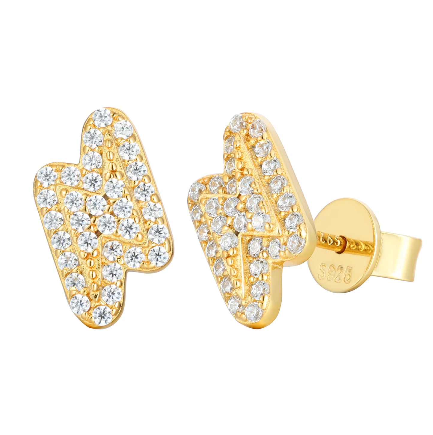 18K Gold Plated 925 Sterling Silver VVS Moissanite Lightning Bolts Stud Earrings