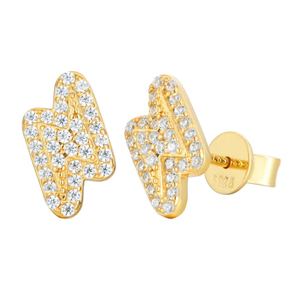 18K Gold Plated 925 Sterling Silver VVS Moissanite Lightning Bolts Stud Earrings
