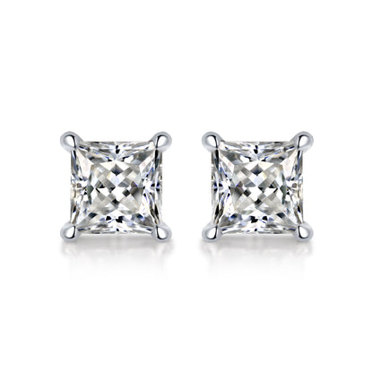 5mm Princess Cut VVS Moissanite Square Stud Earrings 925 Silver