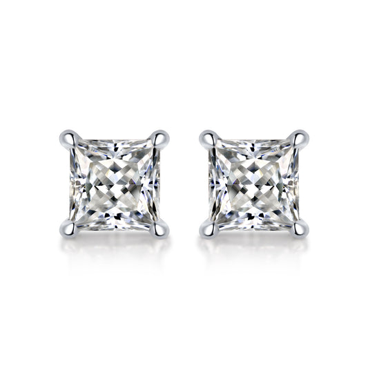 5mm Princess Cut VVS Moissanite Square Stud Earrings 925 Silver